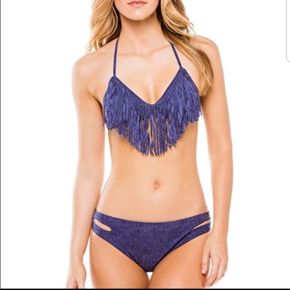 L*Space Audrey Denim Fringe Bikini Set